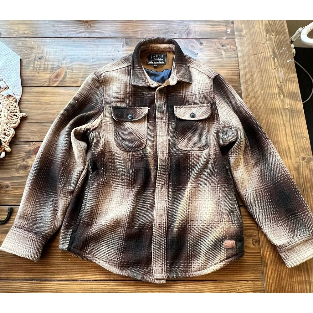 NEW..Jachs NY Mens Brown Plaid Lined Wool Jacket Corduroy Collar NWT Medium